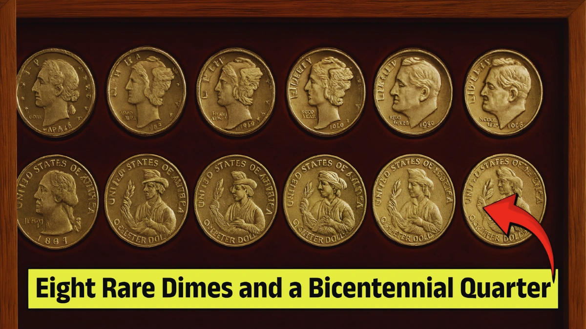 Eight Rare Dimes and a Bicentennial Quarter